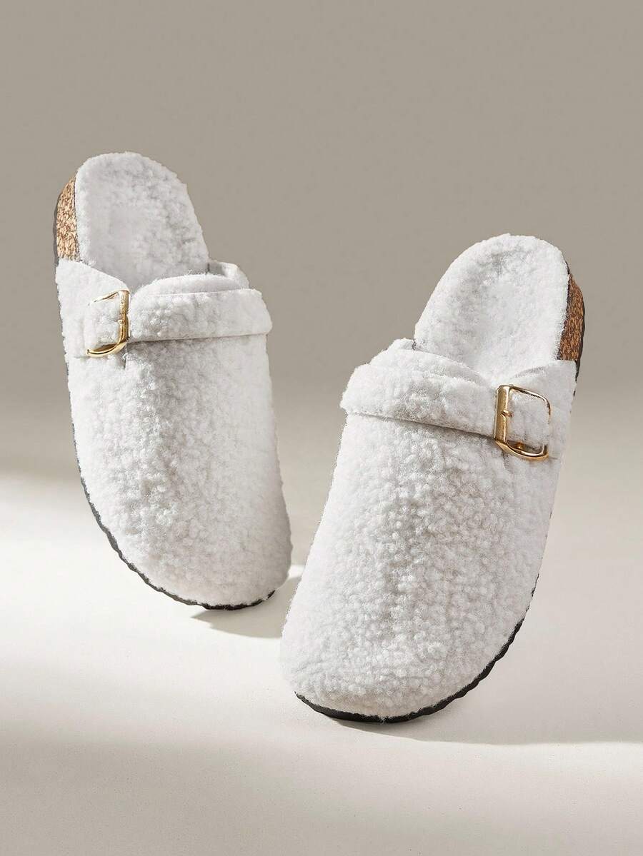 Solecia Women's Solid Color Round Toe Fluffy Slide Slippers Spring Shoes Spring Break Easter - White - View 1