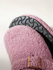 Solecia Dép xỏ ngón tròn đế bằng màu mơ cho nữ có khóa trang trí, thích hợp cho cả trong nhà và ngoài trời, dùng cho kỳ nghỉ hè, giày giảm giá mùa hè, giày trở lại trường, giày sinh viên, giày Giáng sinh, mùa thu, năm mới, ngày lễ - Hồng - Xem 5