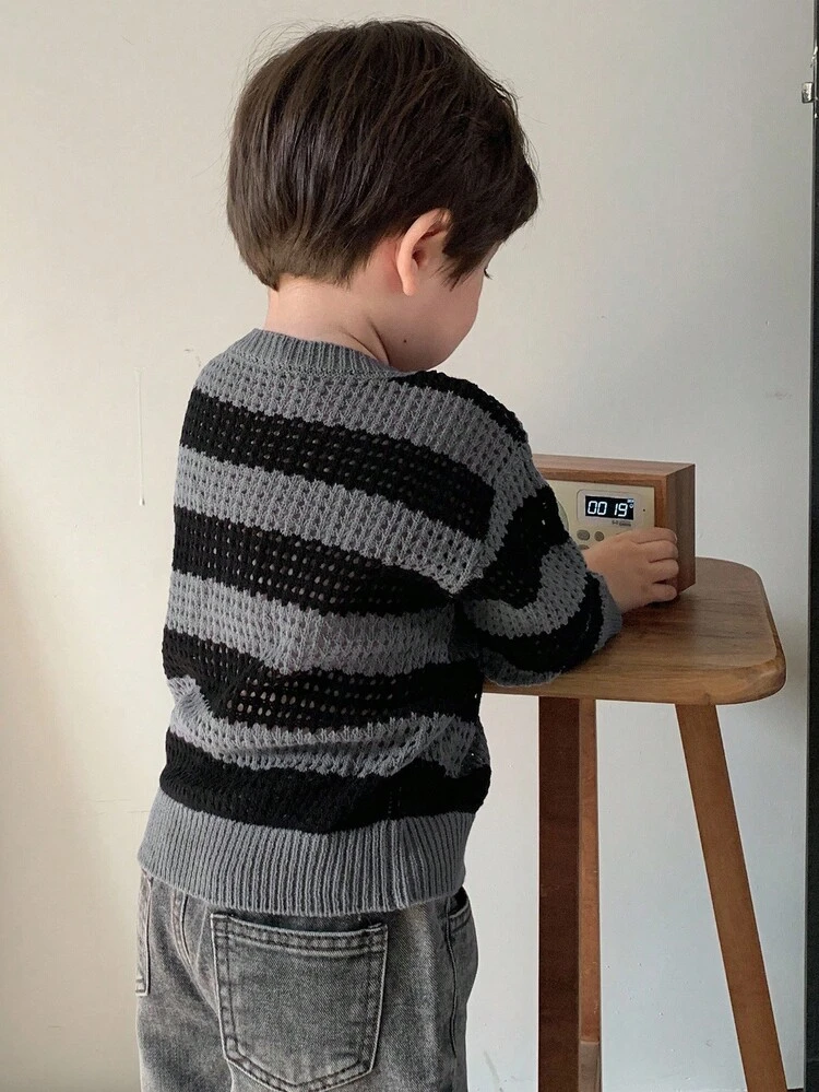 Baby Boy Contrast Stripe Korean Style Casual Long Sleeve Sweater Fall, Winter