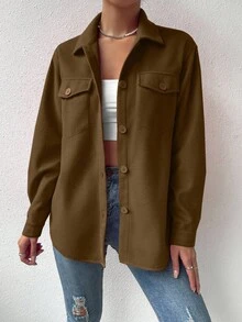 SHEIN LUNE Abrigo informal de unicolor, versátil para el otoño - Café integral - Ver 4