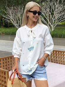 DAZY Autumn/Winter New Loose Casual All-Over Print Women Shirt Vacation - White - View 2