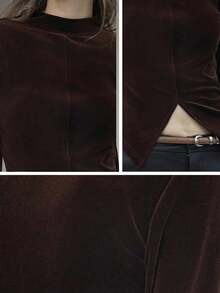 Uhlyne 女士优雅复古硬币型端庄时尚基本款高领不对称下摆修身通勤衬衫