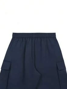 Manfinity Roghcode 男士纯色抽绳腰部多口袋休闲宽松裤，适合秋季 - 藏蓝色 - 查看 5