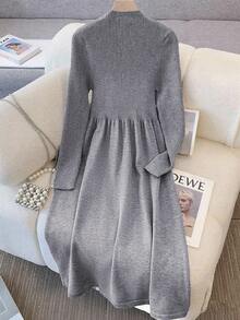 GlowEve 时尚高端别致圆领修身休闲两件套针织背心和针织连衣裙套装，秋冬