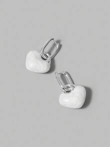 Ontre Silver Heart Minimalist Unique Design Earrings - Silver - View 2