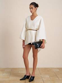 Airaco Women's Solid Color Bat Wing Sleeve Elegant Casual Jacket, Autumn - Apricot - View 2