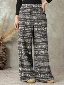 DAZY Quần dài nữ dáng rộng phong cách Bohemian, chất liệu giả lông cừu, thích hợp cho kỳ nghỉ. - Nhiều màu - Xem 2