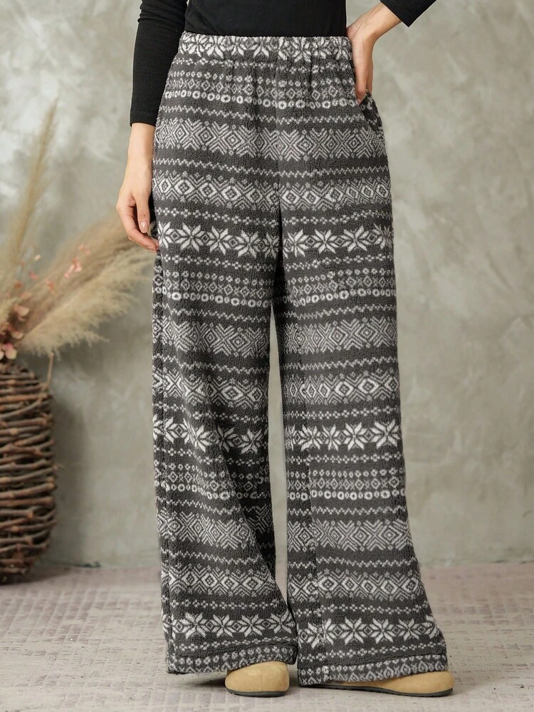 Women's Loose Bohemian Style Faux Lamb Wool Pants Vacation