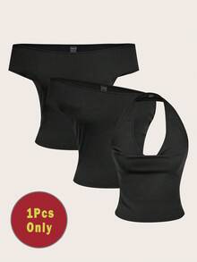 SHEIN EZwear 3-In-1 Women Casual Sexy Bodycon Top Set, Versatile For Daily Wear,Black Tops