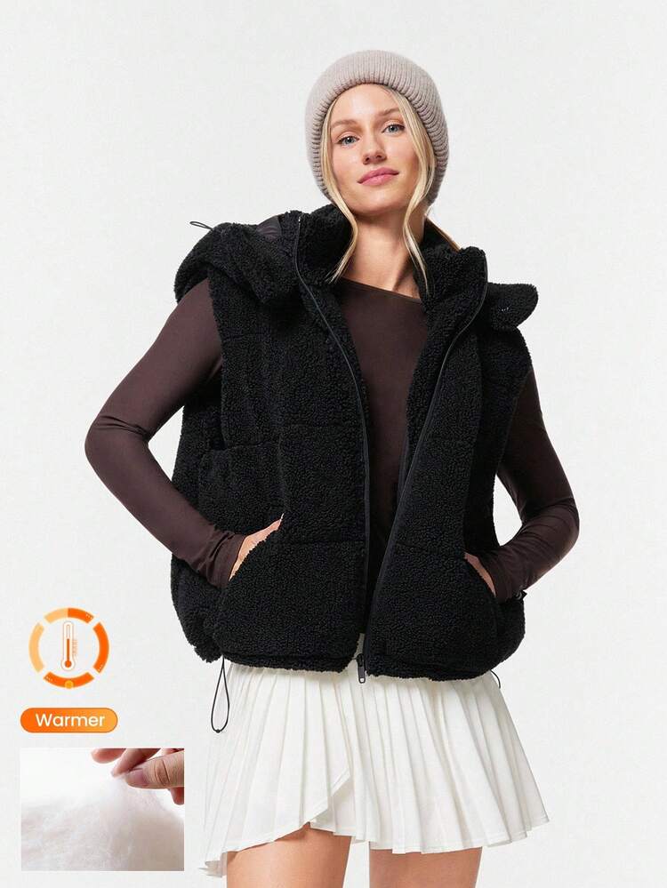 Polar Fleece Soft Warm Vest With Side Pockets Detachable Hoodie Daily Casual Autumn Winter Warm
