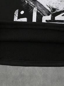 ROMWE MEN Street Life 男士圆领闪亮钻石鸽子印花长袖T恤，2000年代风格 - 黑色 - 查看 5