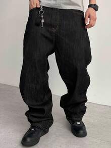 DAZY 男士宽松休闲牛仔裤，带口袋，春夏，垃圾摇滚 - 黑色 - 查看 5