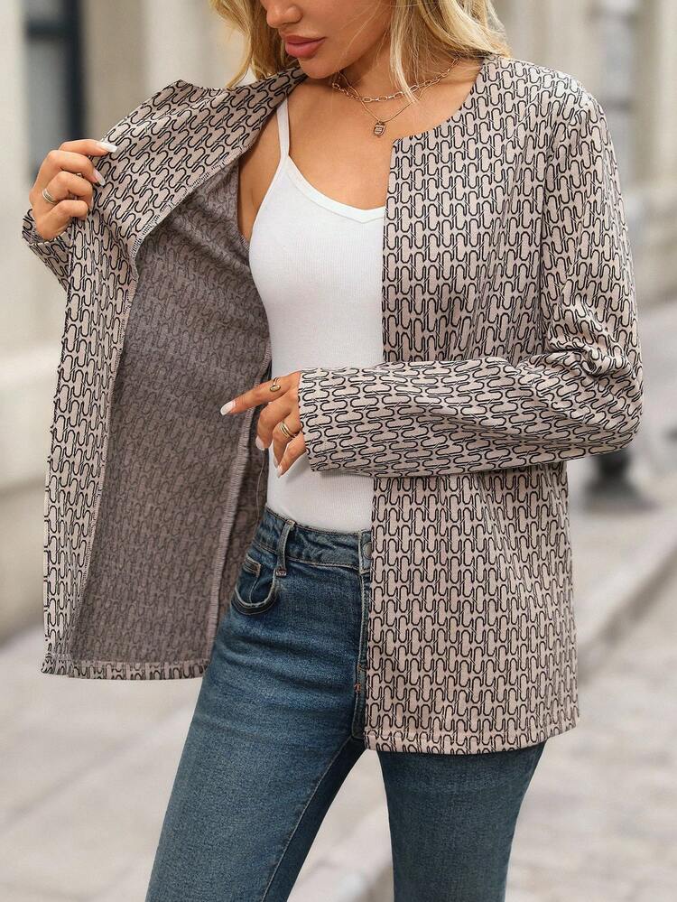 Women's Full Print Long Sleeve Open Front Casual Coat, Autumn Fall Winter Halloween Costumes