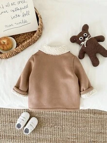 SHEIN Unisex Baby Apricot Thermal Lined Long Hooded Jacket, Versatile Baby Winter Clothes Suitable For Birthday Party, Rave, Evening Party, Performance, Wedding, Baby Shower And 1st Birthday Celebration Fall