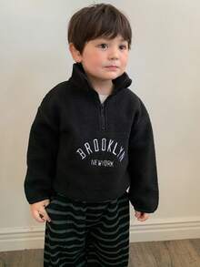 DAZY Baby Boys' Colorblock Sherpa Fleece Embroidered Korean Style Long Sleeve Sweatshirt Fall,Winter Toddler - Black - View 3