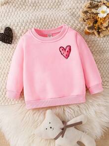 SHEIN Playful Pals 女童休闲时尚创意彩色渐变字母标语图案印花基本款圆领卫衣 - 粉色 - 查看 2