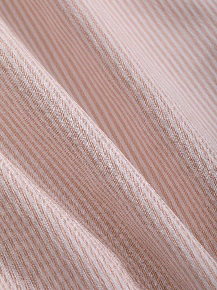 Women's Loose Casual Striped Waist Shirt, Pink, Autumn/Winter Long Sleeve Top