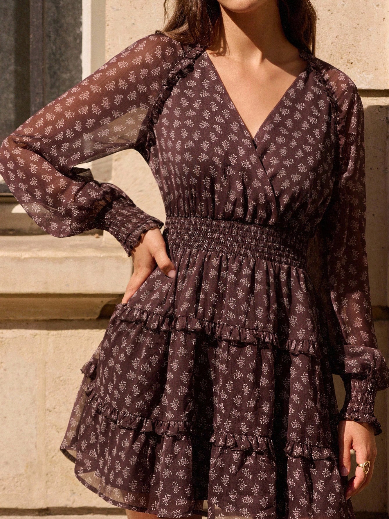 Romantic Floral Print Mini Dress With Ruffle Details Spring Women Clothes Autumn Dress Spring Summer Going Out Dress French Style Dress Fall Dress Long Sleeve Dresses Woman