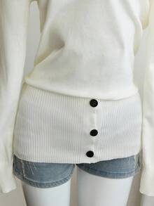 SHEIN Unity Fashionable Minimalist Off Shoulder Basic Design Women Sweater, Everyday Wear - White - View 4