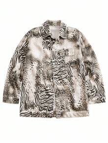 Glamance Áo khoác denim họa tiết da báo, ngựa vằn, động vật dành cho nữ, phù hợp cho Halloween, dạo phố, tiệc trở lại trường, tiệc tối, áo sơ mi họa tiết động vật Y2K áo sơ mi họa tiết hổ áo sơ mi họa tiết da báo áo sơ mi họa tiết ngựa vằn áo sơ mi báo gêpa ý tưởng kết hợp bộ sưu tập quần áo thời trang mùa đông trang phục năm mới - Màu xám đen - Xem 3