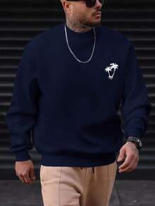 RueChic Cotton Men Graphic Pattern Regular Crewneck Sweatshirt - Navy Blue - View 1