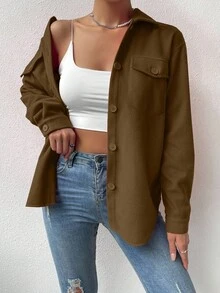 SHEIN LUNE Abrigo informal de unicolor, versátil para el otoño - Café integral - Ver 1