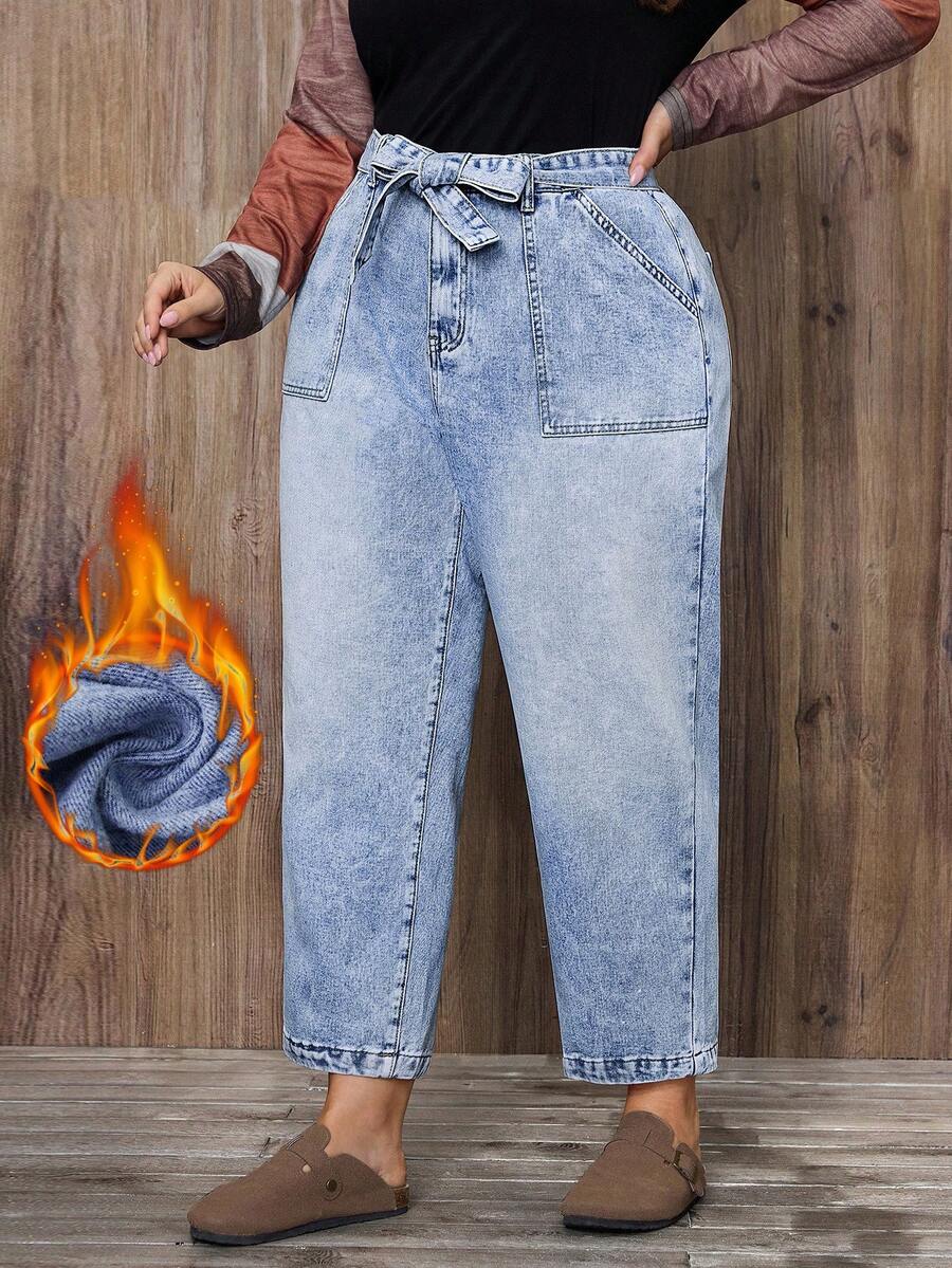 EMERY ROSE 大码女式休闲雪花水洗牛仔度假裤 - 中等水洗藍 - 查看 1