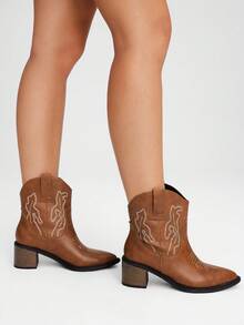 Styleloop New Women's European & American Style Knight Boots, Thick Heel Non-Slip Durable Sole, Embroidery Craft, Soft & Comfortable, Ladies Boots - Brown - View 2