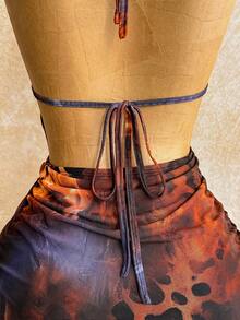 Soleia 女士性感深 V 吊带结露背褶饰紧身迷你连衣裙，适合节日、派对、圣诞节、约会、夜总会、海滩、游轮、下午茶、波西米亚风、波西米亚风、浪漫花卉、度假 - 彩色 - 查看 7