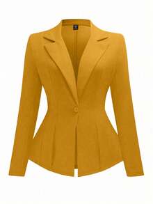 Vionelle Áo khoác blazer dáng ôm thanh lịch, tay dài, cổ ve trơn màu cỡ lớn dành cho nữ, mùa thu - Màu vàng - Xem 1