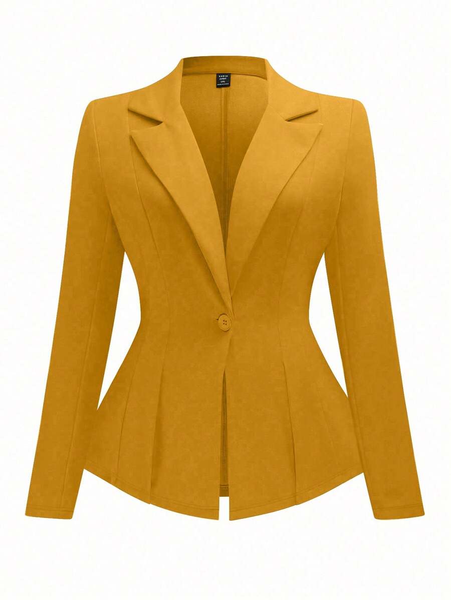 Vionelle Áo khoác blazer dáng ôm thanh lịch, tay dài, cổ ve trơn màu cỡ lớn dành cho nữ, mùa thu - Màu vàng - Xem 1