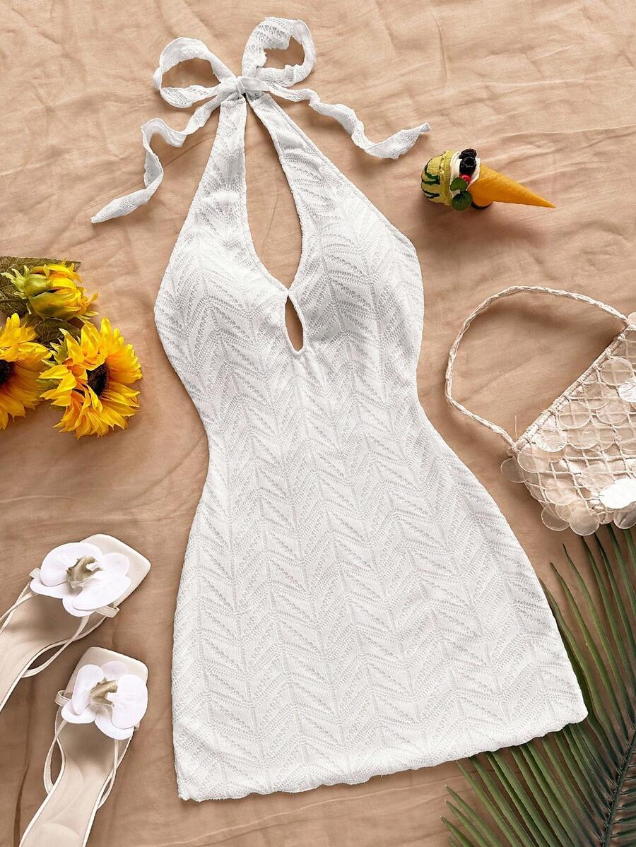 Soleia 优雅露背蝴蝶结系带纹理针织迷你连衣裙，适合休闲、海滩、婚礼宾客、毕业典礼、早午餐、圣帕特里克节、春假、复活节、音乐节