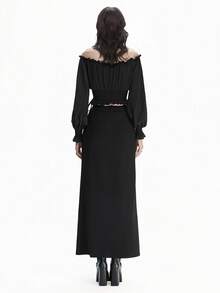 Breakform Váy ôm sát cơ thể cạp cao, xẻ tà cao, dài đến mắt cá chân, phong cách Gothic dành cho nữ, màu trơn, kim loại, có thể điều chỉnh được - màu đen - Xem 2