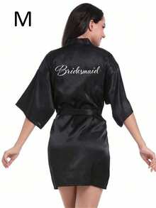 SHEIN 1pc Wedding Decoration Printed Letters BRIDE Nightgown Bathrobe Wedding Engagement Honeymoon Travel Wife Gift Bachelorette Party Bridal Shower Bridesmaid Gift - Black - View 7