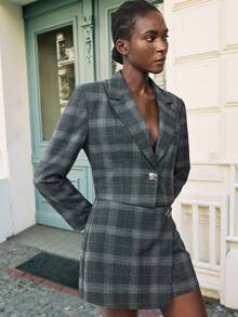Maija Áo khoác blazer ngắn cổ ve đơn hàng ngày cho nữ mùa thu/đông - Xám - Xem 3