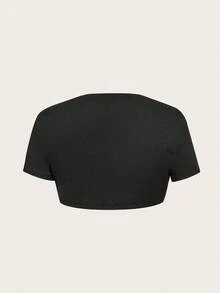 SHEIN ICON Women's Casual Ultra-Short Cropped Short Sleeve Top, Suitable For Y2K, Sexy,Black Tops