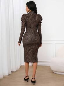 SHEIN Lady Váy dài vừa phải tay lỡ họa tiết da báo thanh lịch thời trang dành cho nữ - Nhiều màu - Xem 2