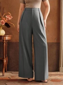 Anewsta Pantalones rectos de oficina de moda elegante para mujer de talla grande, color negro - Gris Claro - Ver 5