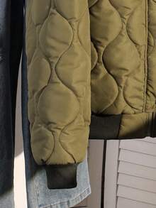 Teen Girl Casual Thickened Padded Coat, Black Furry Collar & Lining, Military Green Ribbed Cuffs & Hem, Suitable For Autumn/Winter Outings, Walking, Commuting, Traveling, Can Be Paired With Long Sleeve Sweaters, Pants - Army Green - View 7