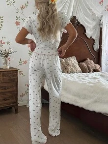 CottageSlumber CottageSlumber Conjunto de pijama casual de mujer CottageSlumber con estampado floral de jacquard cómodo