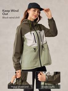 OutZeal Damen Outdoor-Jacke zum Wandern und Campen, mit Kordelzug an der Taille, Mesh-Einsatz am Rücken, Kapuze, Outdoor-Oberteil für Frühling und Herbst - Verschiedenfarbig - Übersicht 3