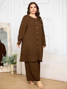Al Najma Bộ đồ rộng rãi phong cách Ả Rập dành cho nữ cỡ lớn - màu nâu - Xem 4