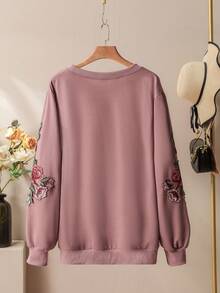 Lacomfia Bluza z okrągłym dekoltem, luźna, w jednolitym kolorze, z okrągłym dekoltem, z łatką na rękawach, wiosenna, jesienna, w dużym rozmiarze, na jesień i zimę