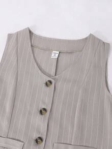 Sparklyn 2 件套青少年都市通勤优雅学院派对条纹背心 + 西装裤套装 - 彩色 - 查看 5