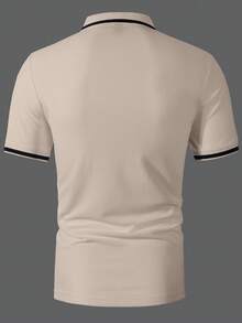 Manfinity Homme Men's Contrast Trim Button Polo Shirt, Casual Summer Short Sleeve Mens Casual Tops Mens Golf Shirt