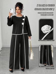 Elenzga Halloween Plus Size Co-Ords Fall Cloth For Women - Black and White - View 1