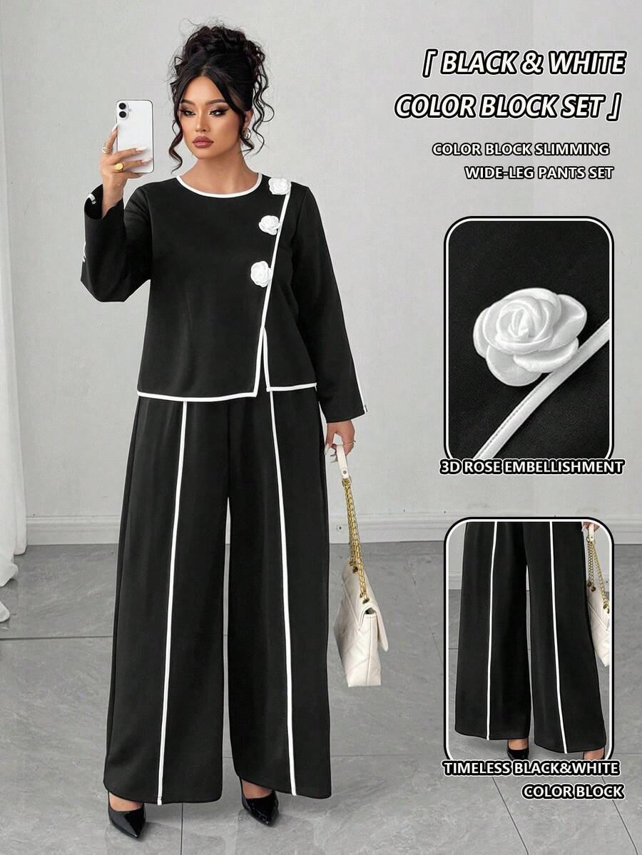 Elenzga Halloween Plus Size Co-Ords Fall Cloth For Women - Black and White - View 1