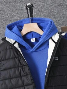 SHEIN 3件套男童连帽衫、运动裤和保暖背心套装，百搭运动服，适合秋冬季上学、聚会、度假和运动穿着。 - 藍色 - 查看 8