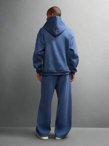 Conjunto de chándal de lujo con estampado gótico de cruz en dos piezas de SUMWON, con bolsillo central y pantalones de pierna ancha, ropa de calle de invierno de un solo color - Azul Marino - Ver 4