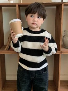 DAZY 幼儿男童休闲条纹圆领宽松针织毛衣，秋冬